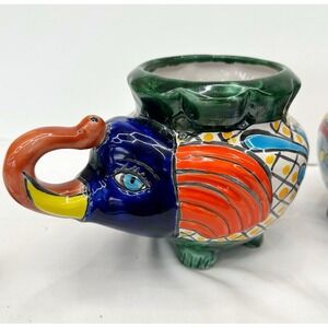 Talavera Decorative Elephant Planter Pot Mexican Pottery Folk Art Home Decor 10"